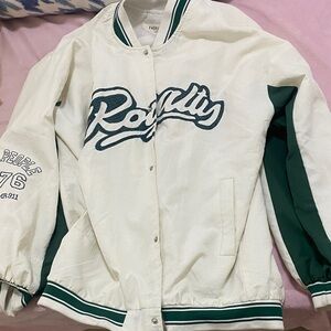White & Dark Green Women’s Varsity Jean Jacket